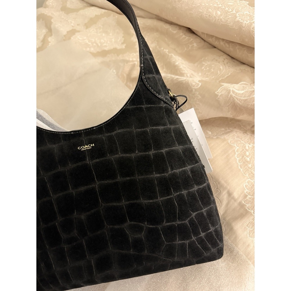 Coach Brooklyn Shoulder Bag 28 CCJ00 Black Croc Embossed Suede - Picture 4 of 7